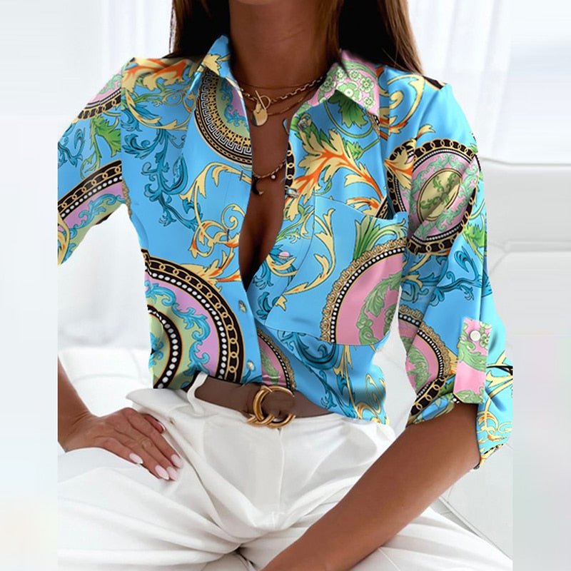 Effortless Printed Blouse for Women with Collared Casual Style