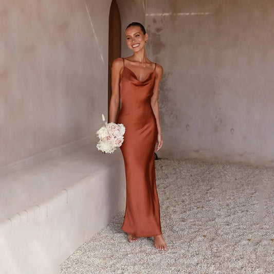 Florence | Women's Backless Satin Maxi Dress with High Slit