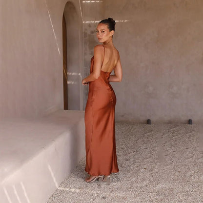 Florence | Women's Backless Satin Maxi Dress with High Slit