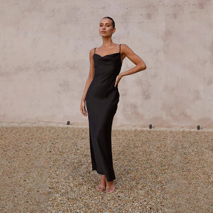 Florence | Women's Backless Satin Maxi Dress with High Slit