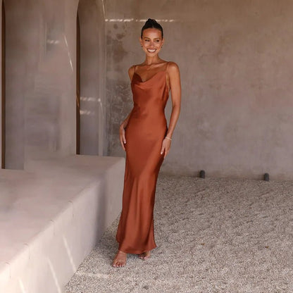Florence | Women's Backless Satin Maxi Dress with High Slit