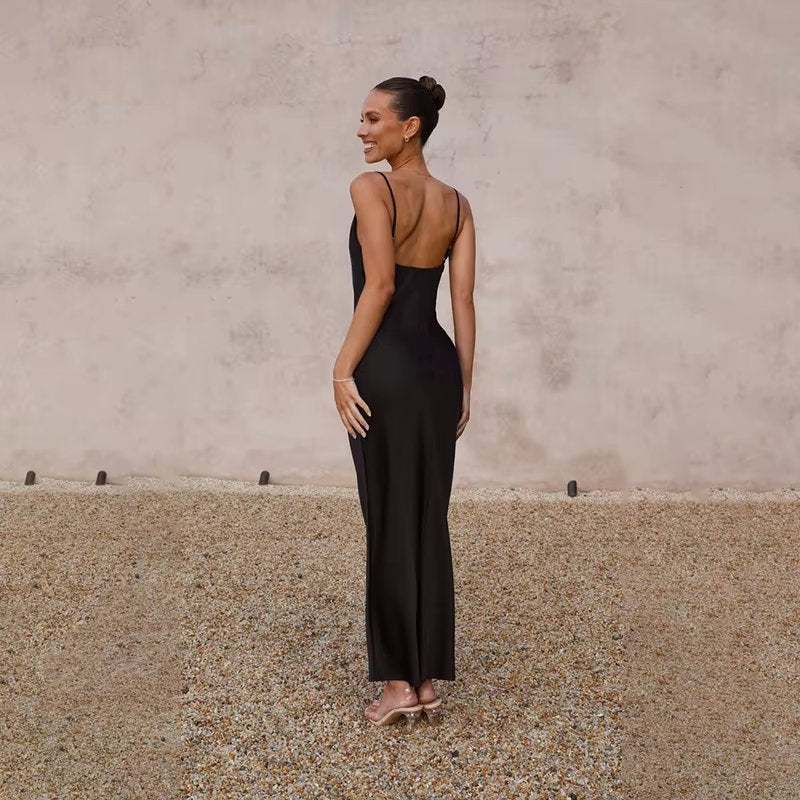 Florence | Women's Backless Satin Maxi Dress with High Slit