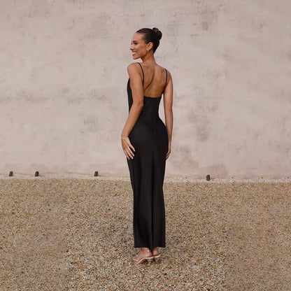 Florence | Women's Backless Satin Maxi Dress with High Slit