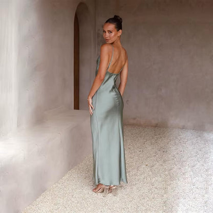 Florence | Women's Backless Satin Maxi Dress with High Slit