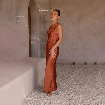 Florence | Women's Backless Satin Maxi Dress with High Slit