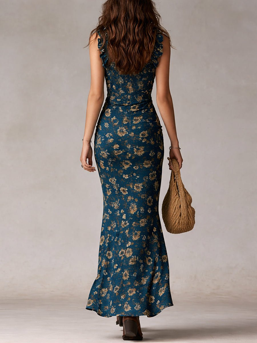 Sienna | Women's Boho Floral Ruffle-Strap Maxi Dress