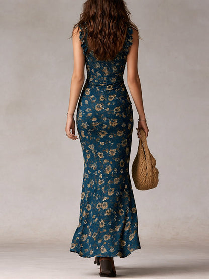 Sienna | Women's Boho Floral Ruffle-Strap Maxi Dress