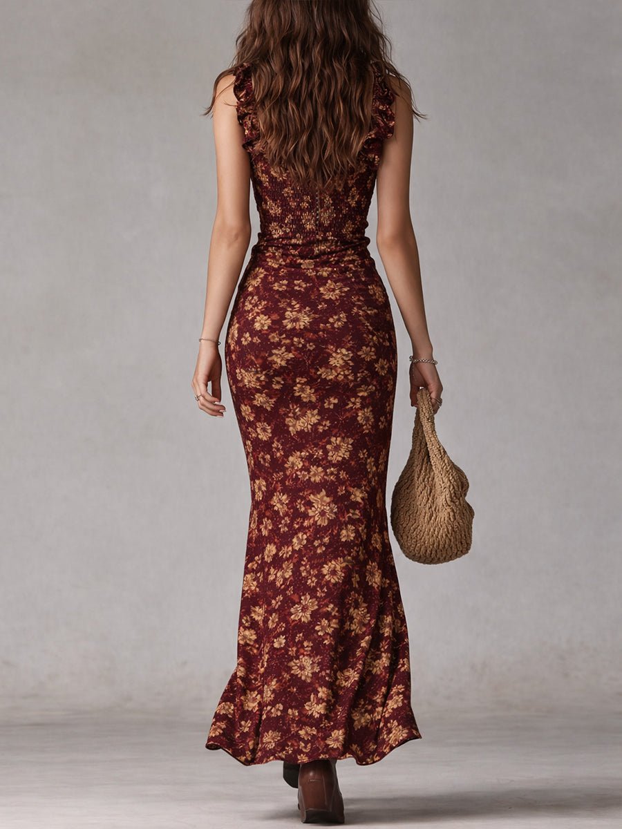 Sienna | Women's Boho Floral Ruffle-Strap Maxi Dress