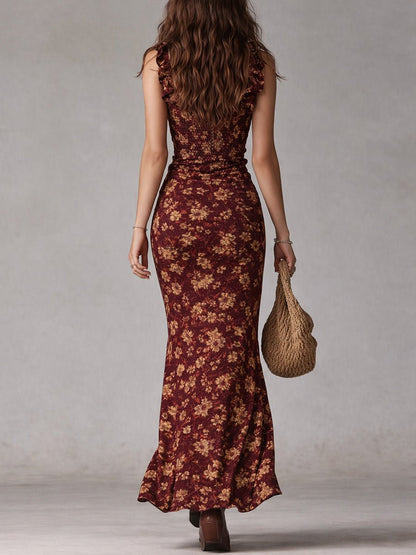 Sienna | Women's Boho Floral Ruffle-Strap Maxi Dress