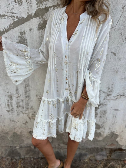 Emily | Women's Boho Three-Quarter Sleeve Tiered Mini Dress