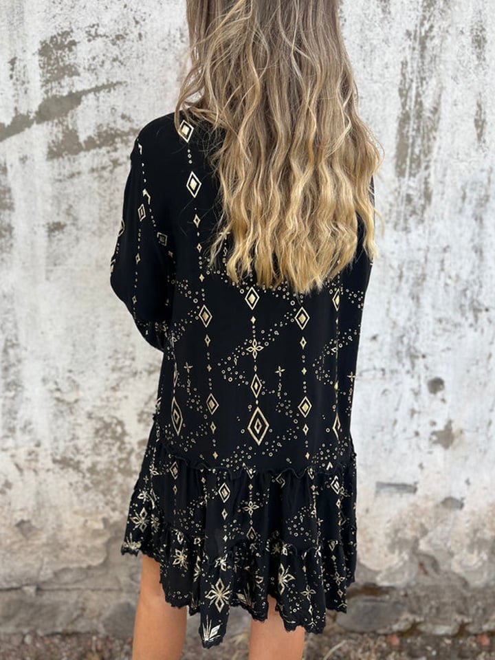 Emily | Women's Boho Three-Quarter Sleeve Tiered Mini Dress