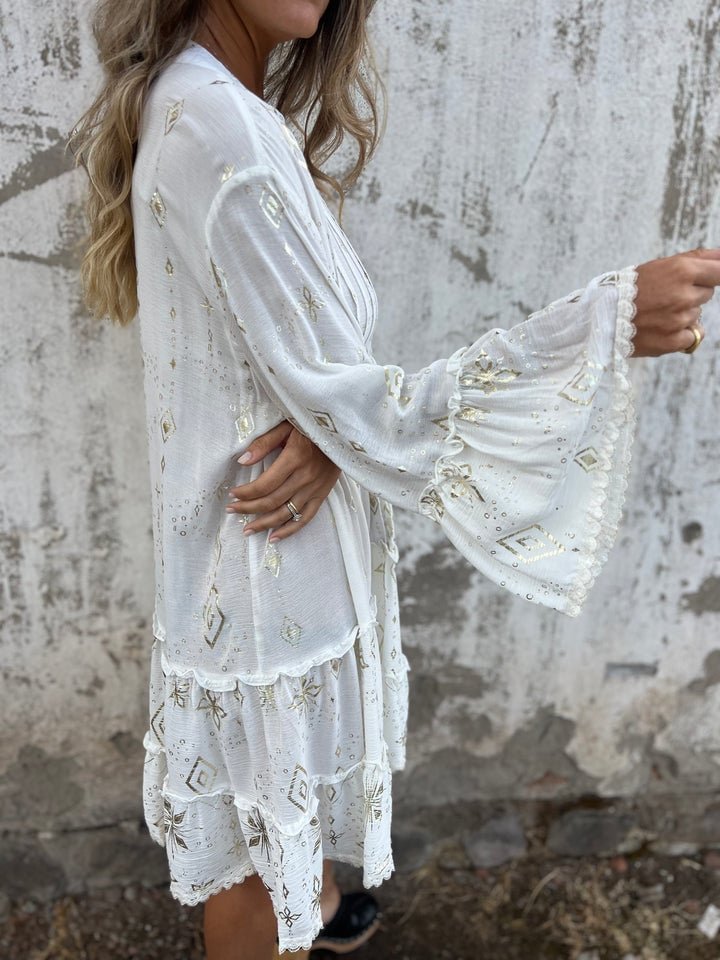 Emily | Women's Boho Three-Quarter Sleeve Tiered Mini Dress