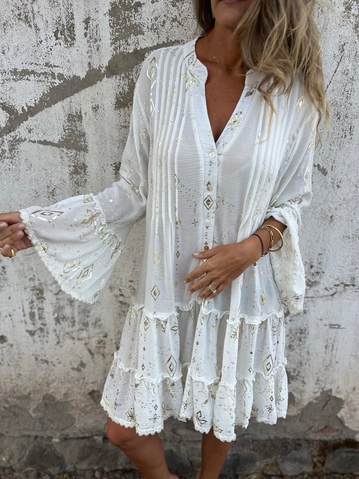 Emily | Women's Boho Three-Quarter Sleeve Tiered Mini Dress