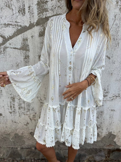 Emily | Women's Boho Three-Quarter Sleeve Tiered Mini Dress