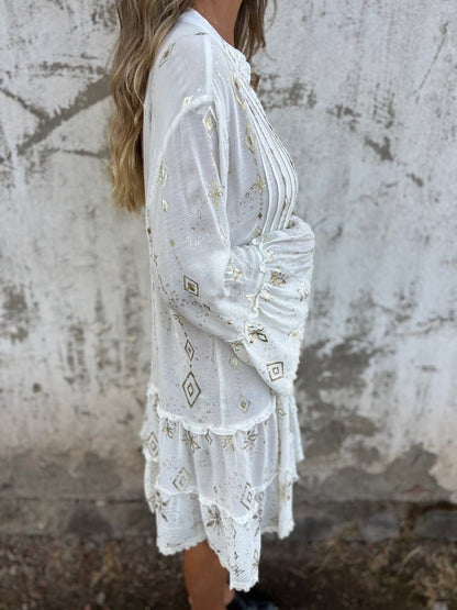 Emily | Women's Boho Three-Quarter Sleeve Tiered Mini Dress