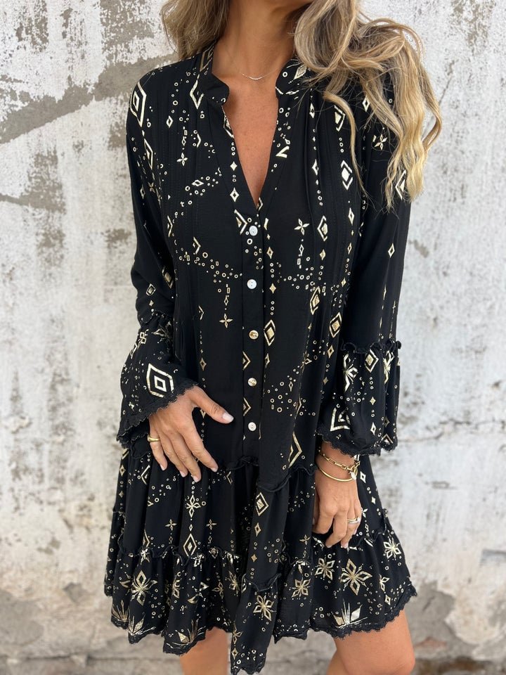 Emily | Women's Boho Three-Quarter Sleeve Tiered Mini Dress