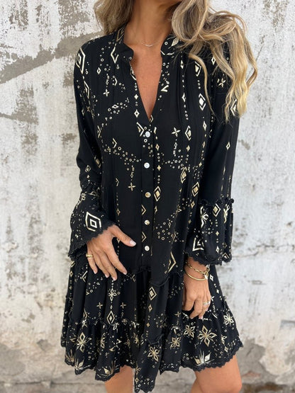 Emily | Women's Boho Three-Quarter Sleeve Tiered Mini Dress