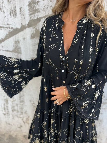 Emily | Women's Boho Three-Quarter Sleeve Tiered Mini Dress