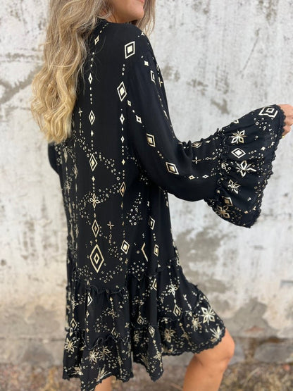 Emily | Women's Boho Three-Quarter Sleeve Tiered Mini Dress