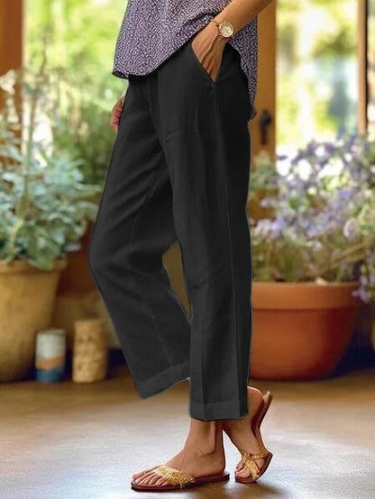 Comfortable Linen Cropped Pants for Women with Tapered Leg Cuffed Hem Casual Linen Pants Style