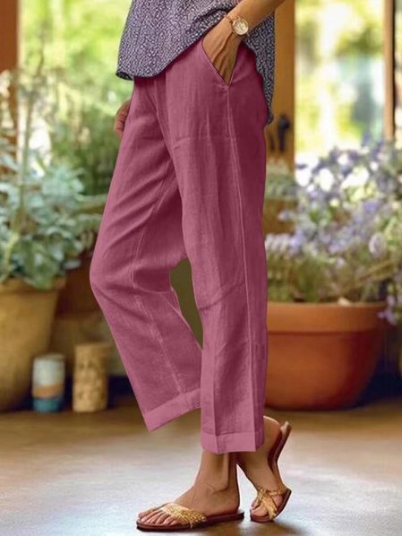 Comfortable Linen Cropped Pants for Women with Tapered Leg Cuffed Hem Casual Linen Pants Style